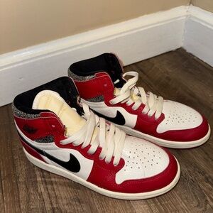 Nike Air Jordan 1s Red and White High-Tops with Black Accents